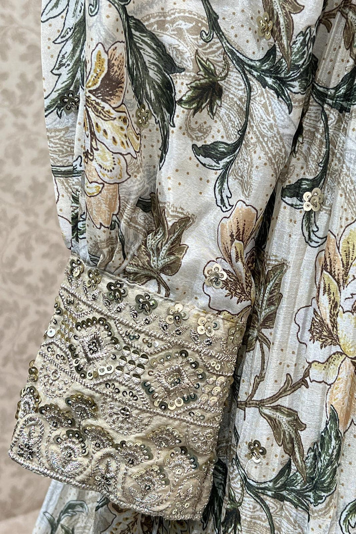 Cream Sequins and Stone work with Floral Print Floor Length Alia Cut Anarkali Suit - Seasons Chennai