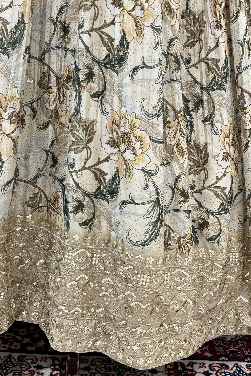 Cream Sequins and Stone work with Floral Print Floor Length Alia Cut Anarkali Suit - Seasons Chennai