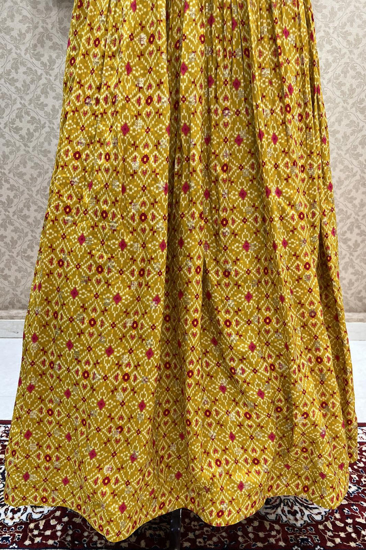 Yellow Patola Print, Zari, Mirror, Stone, Zardozi and Kundan work Floor Length Anarkali Suit - Seasons Chennai