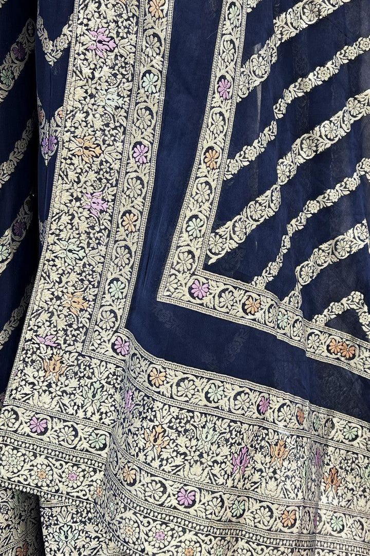 Navy Blue Zardozi, Zari, Beads, Sequins and Banaras work Palazzo Salwar Suit - Seasons Chennai