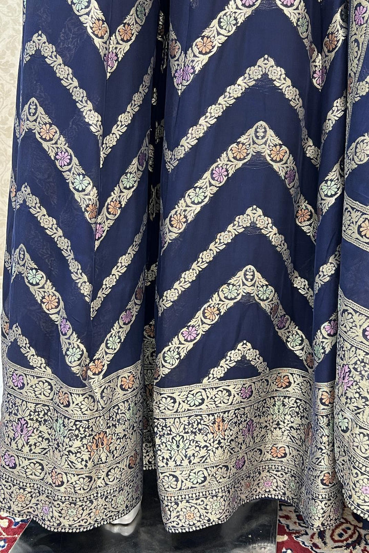 Navy Blue Zardozi, Zari, Beads, Sequins and Banaras work Palazzo Salwar Suit - Seasons Chennai