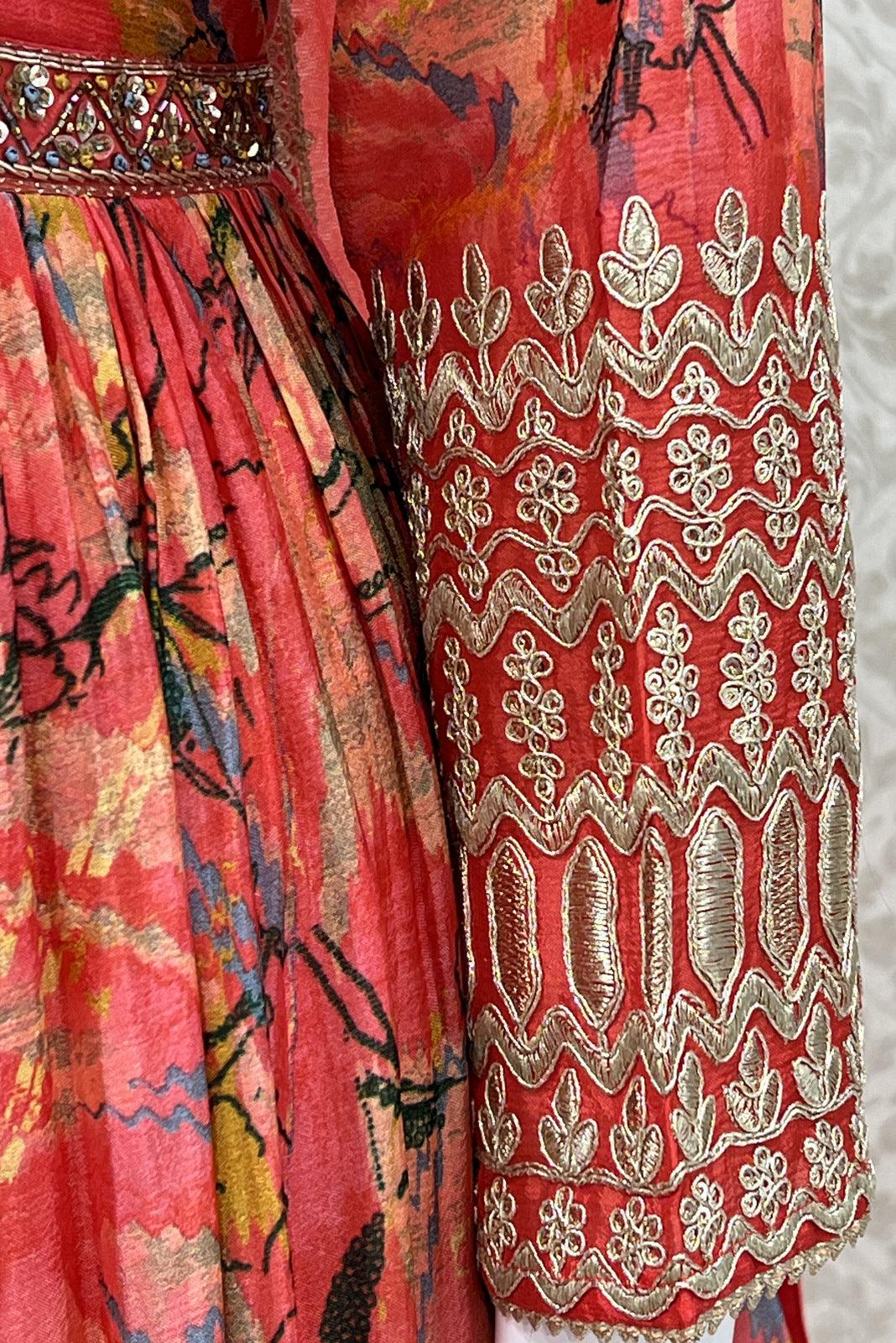 Pink Gota Patti work with Abstract Print Alia Cut Floor Length Anarkali Suit - Seasons Chennai