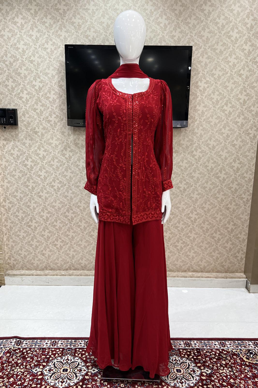 Red Thread and Sequins work Palazzo Salwar Suit - Seasons Chennai