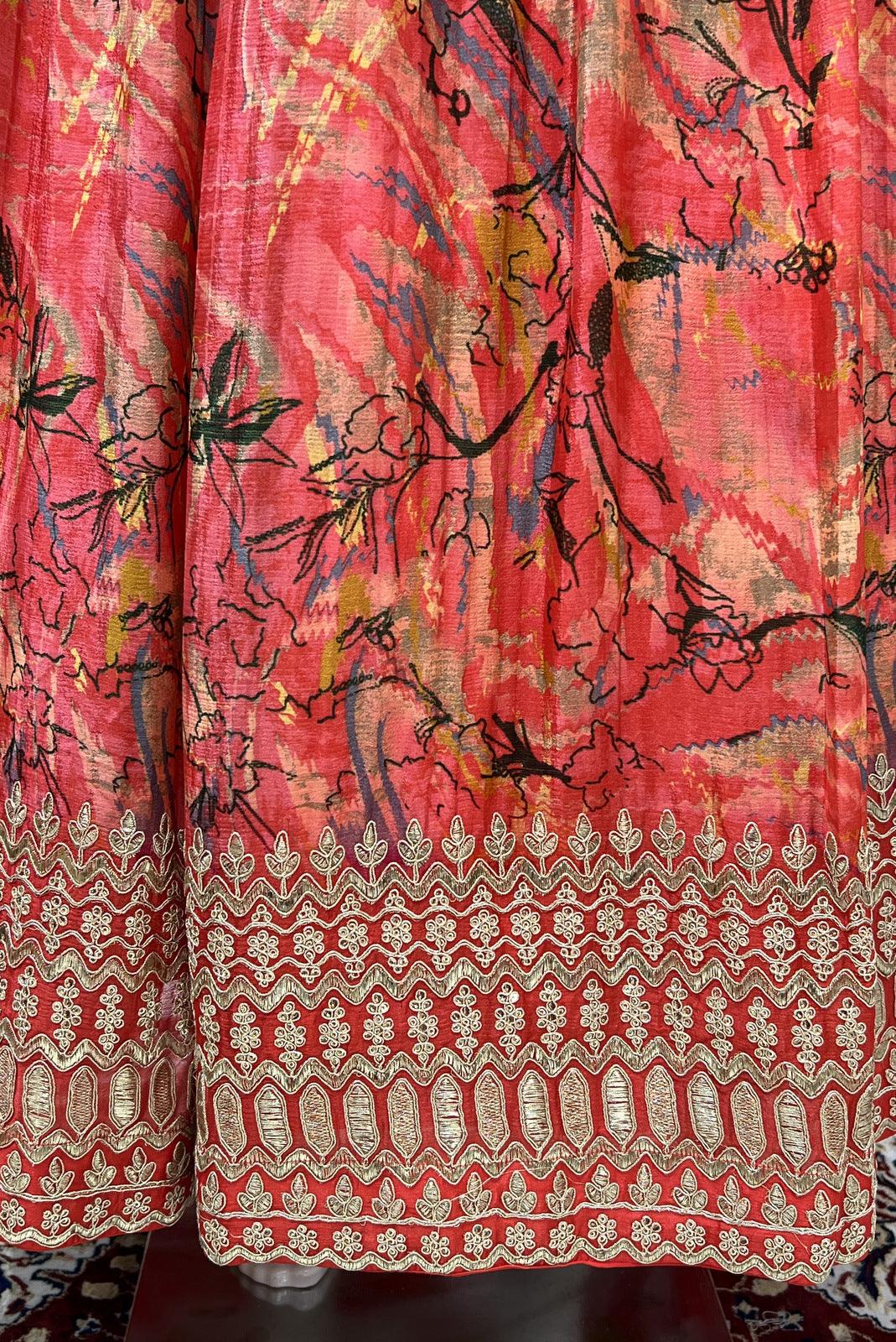 Pink Gota Patti work with Abstract Print Alia Cut Floor Length Anarkali Suit - Seasons Chennai