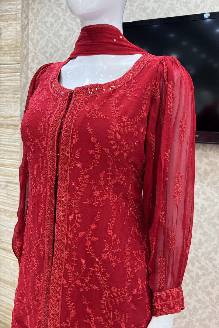 Red Thread and Sequins work Palazzo Salwar Suit - Seasons Chennai