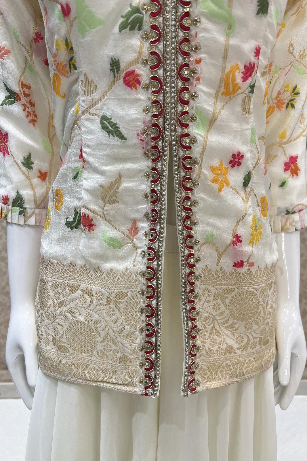 Cream Banaras, Beads and Sequins work Palazzo Salwar Suit - Seasons Chennai