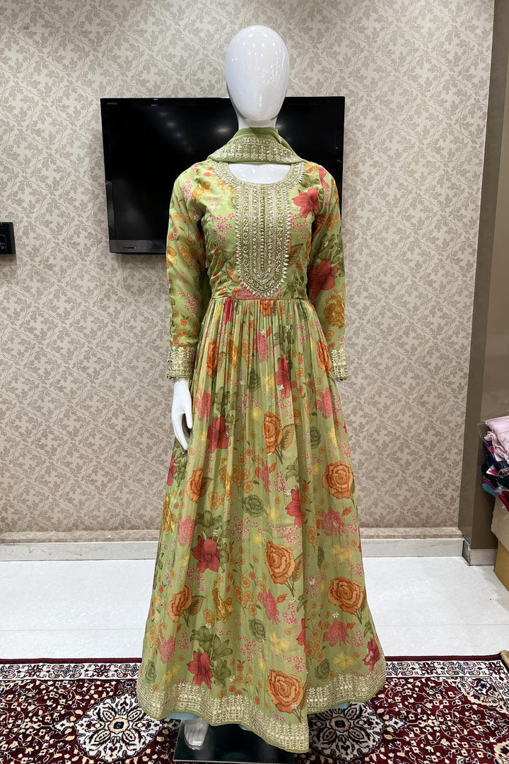 Pista Green Gota Patti work Floor Length Anarkali Suit - Seasons Chennai