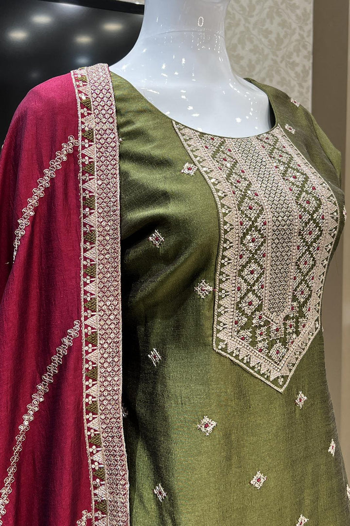 Leaf Green Sequins, Zari and Thread work Straight Cut Salwar Suit - Seasons Chennai