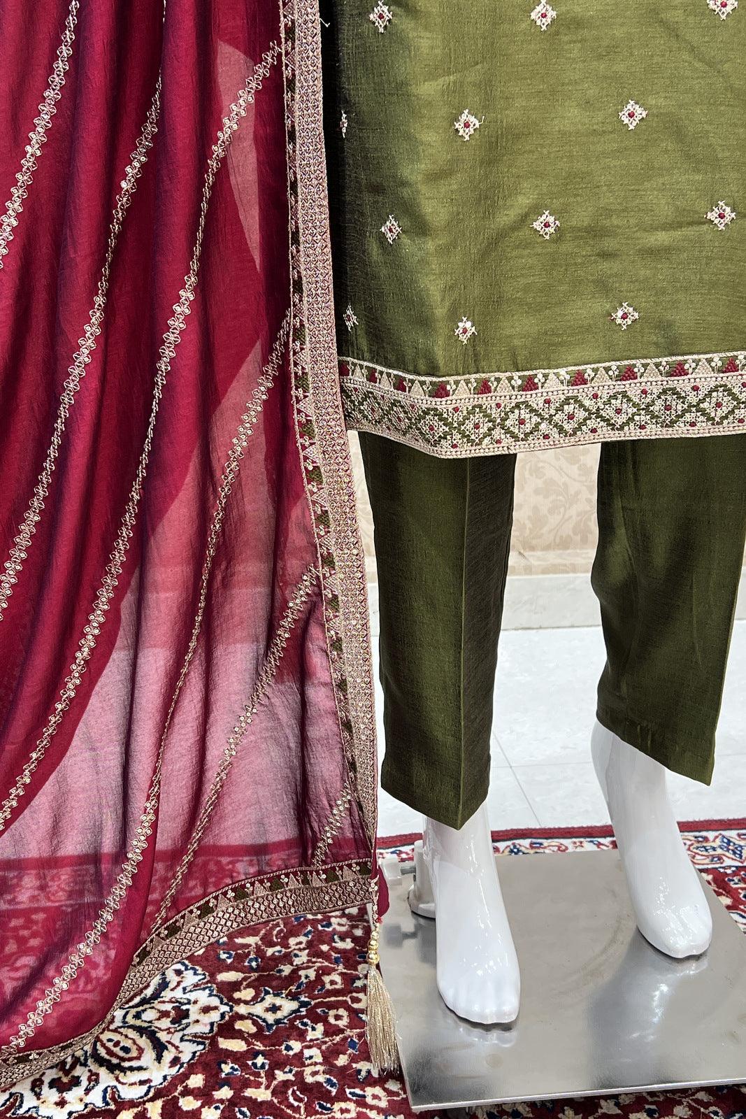 Leaf Green Sequins, Zari and Thread work Straight Cut Salwar Suit - Seasons Chennai