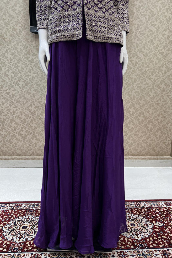 Purple Silver Zari and Sequins work Palazzo Suit Set - Seasons Chennai