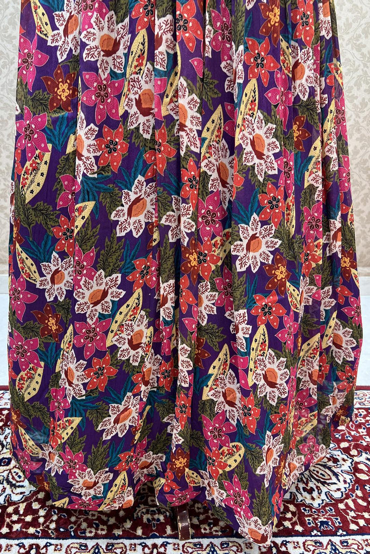Purple Floral Print Floor Length Alia Cut Anarkali Suit - Seasons Chennai