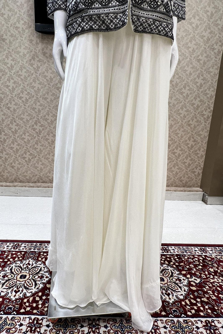 Half White Silver Zari and Sequins work Palazzo Suit Set - Seasons Chennai