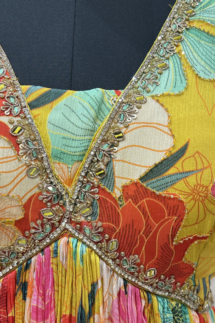 Yellow Floral Print Floor Length Anarkali Suit - Seasons Chennai