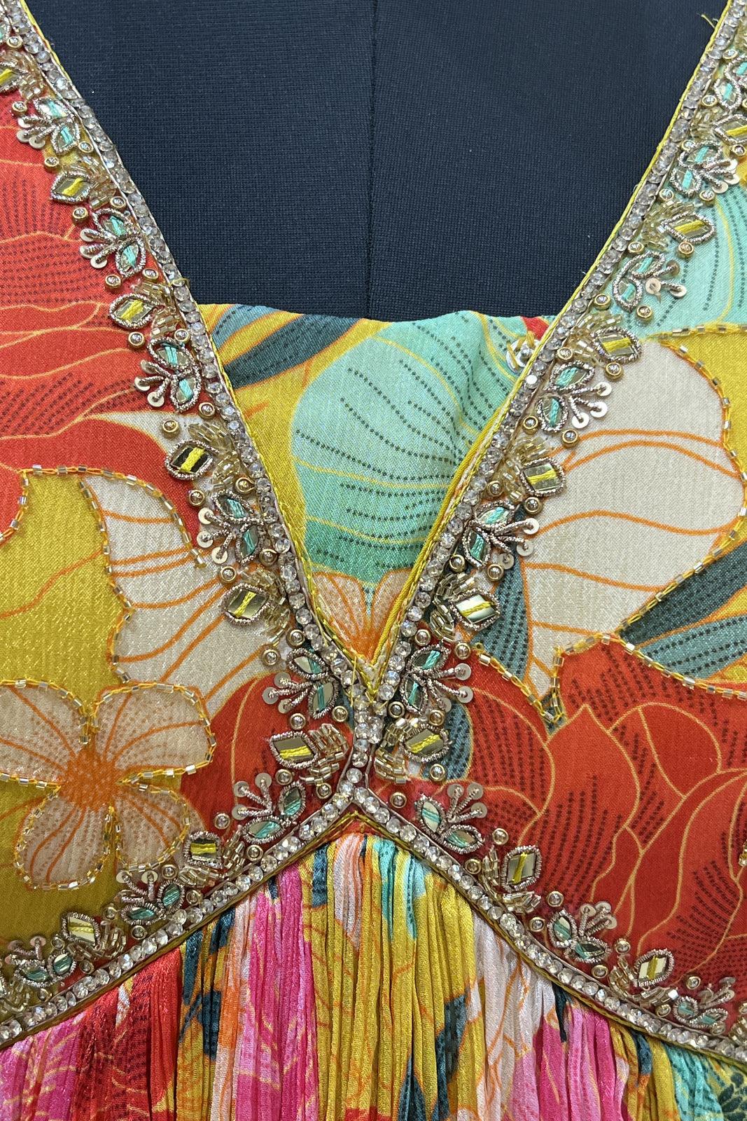 Yellow Floral Print Floor Length Anarkali Suit - Seasons Chennai