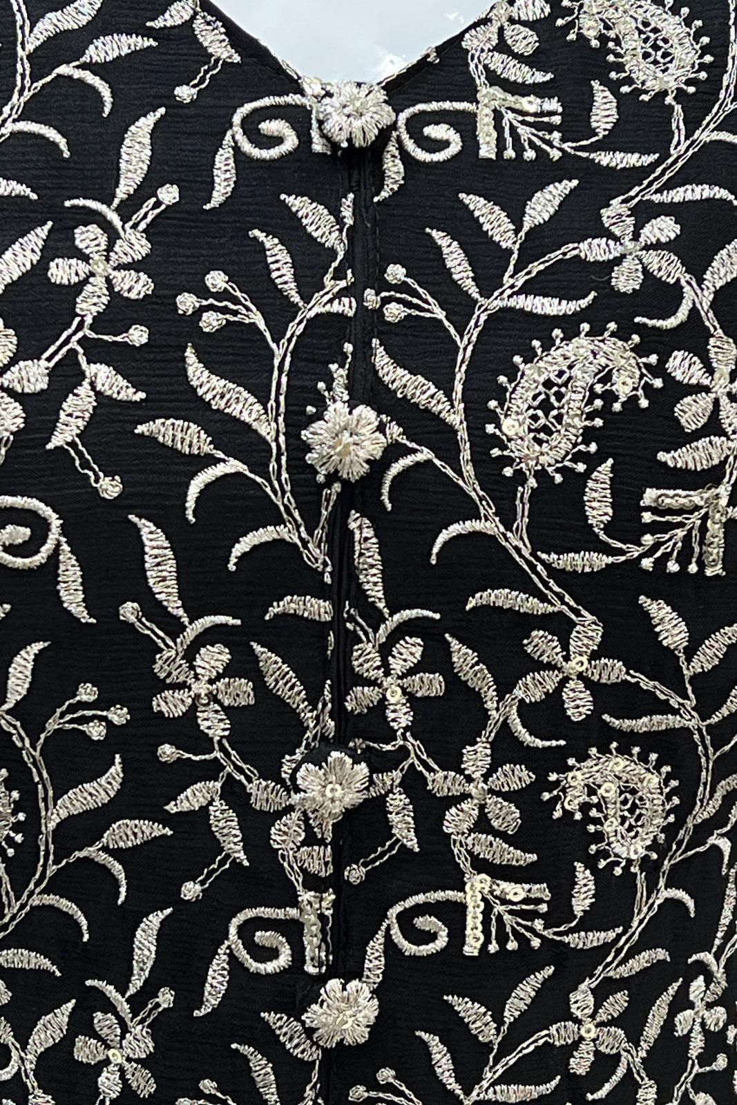 Black Silver Zari and Sequins work Palazzo Suit Set - Seasons Chennai