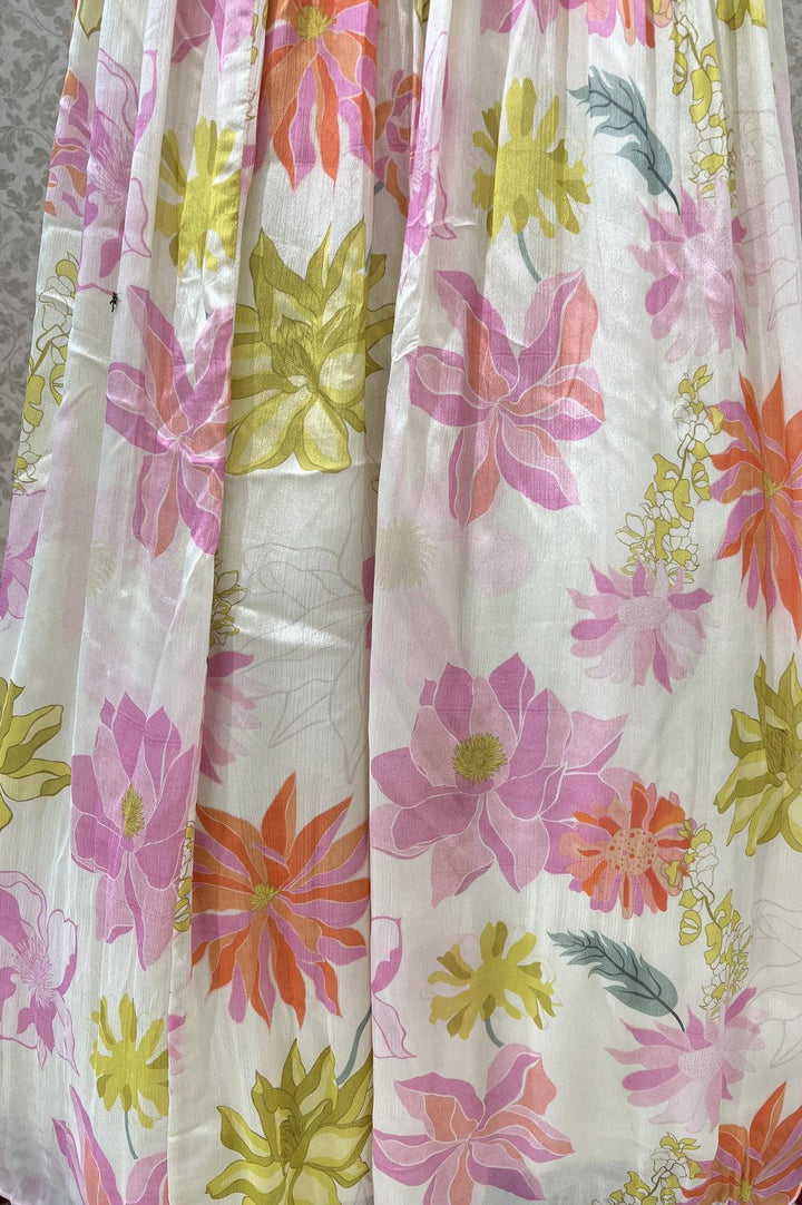 Cream Floral Print Floor Length Anarkali Suit - Seasons Chennai