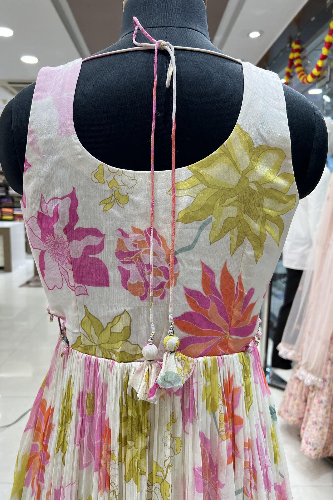Cream Floral Print Floor Length Anarkali Suit - Seasons Chennai