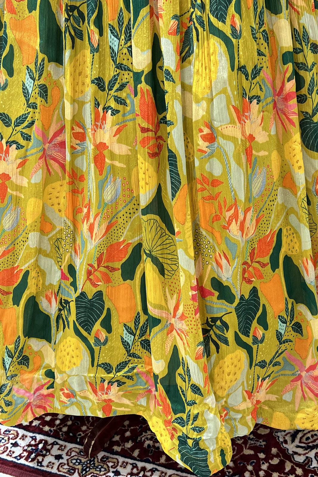 Green Floral Print Floor Length Anarkali Suit with Belt - Seasons Chennai