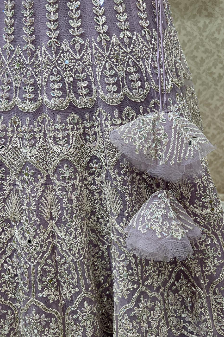 Light Lavender Thread, Stone and Mirror work Crop Top Designer Bridal Lehenga - Seasons Chennai