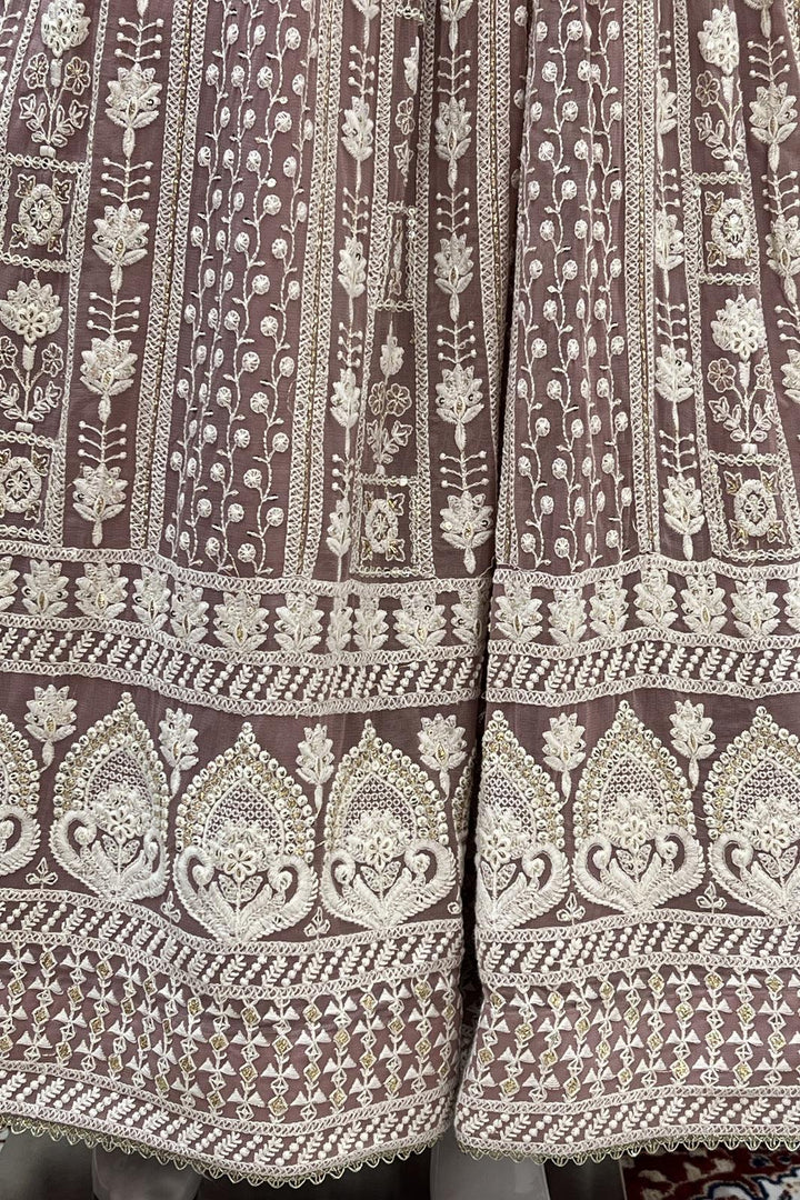 Onion Lucknowi Thread, Zari, Mirror, Stone and Pearl work Floor Length Anarkali Suit - Seasons Chennai