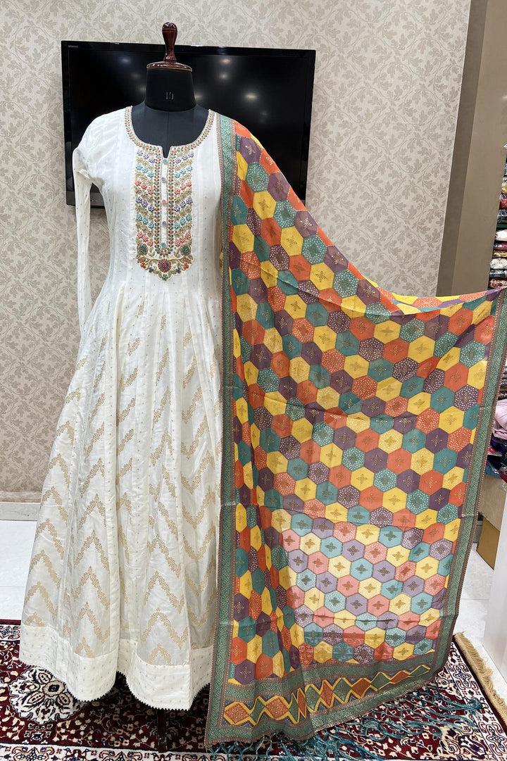 Cream Floor Length Anarkali with Gathering Full Sleeves - Seasons Chennai