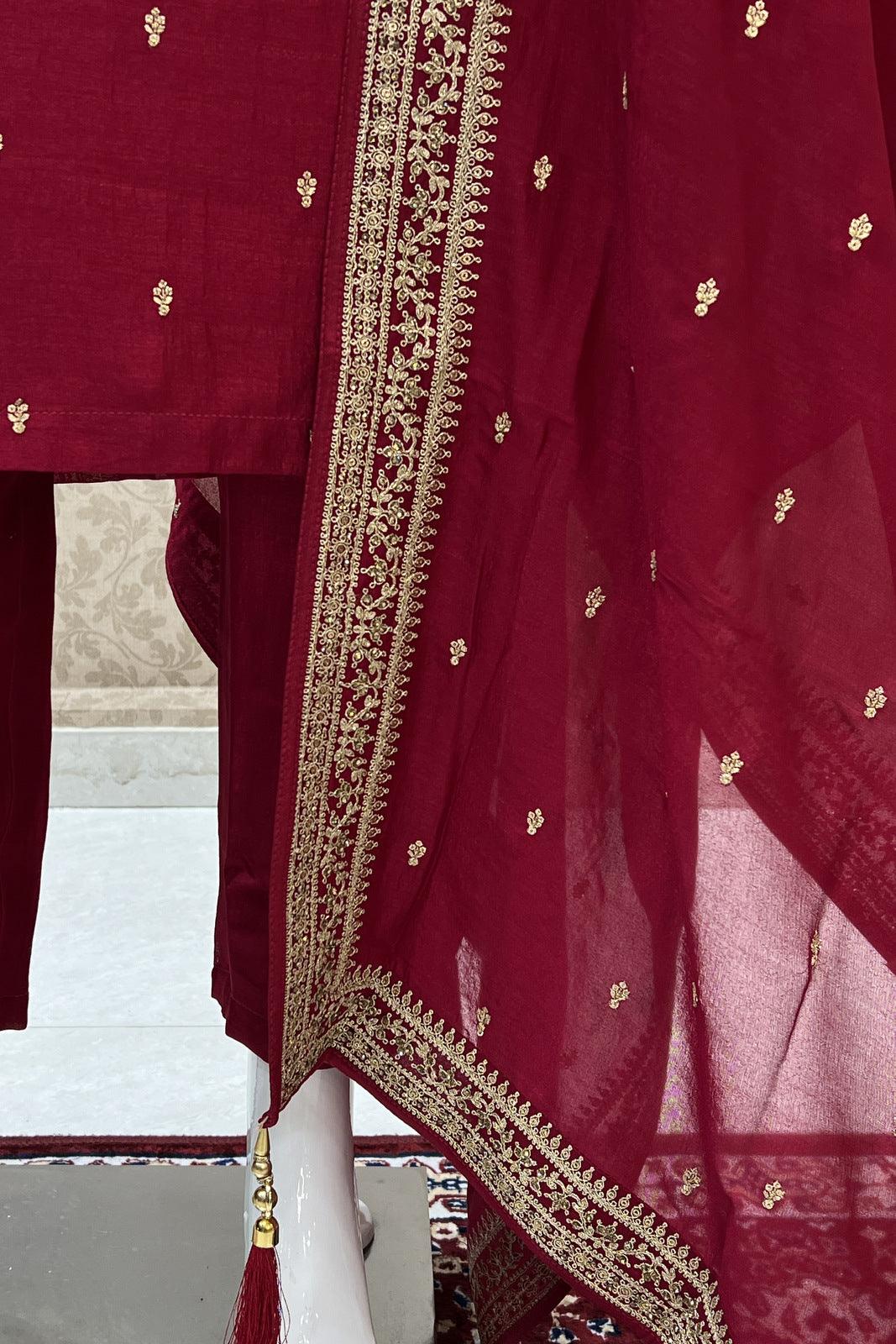 Dark Pink Zardozi, Sequins and Zari work Straight Cut Salwar Suit - Seasons Chennai