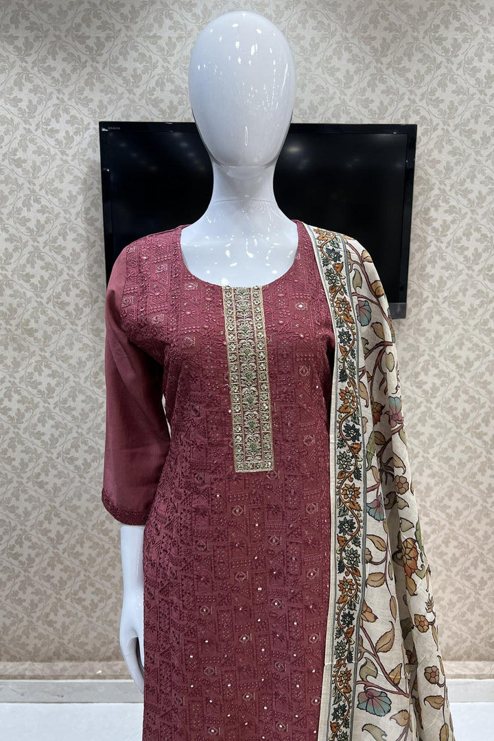 Dark Mauve Thread, Zari, Zardozi, Sequins and Beads work Straight Cut Salwar Suit - Seasons Chennai