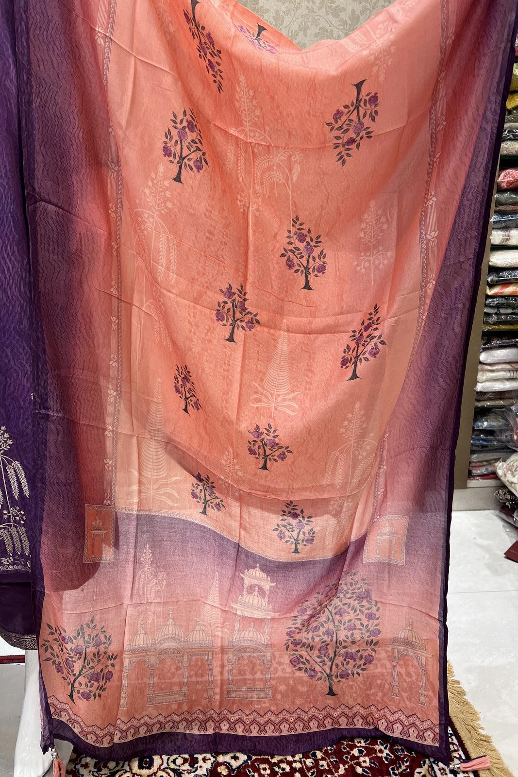 Purple Banaras work Straight Cut Salwar Suit with Printed Dupatta - Seasons Chennai