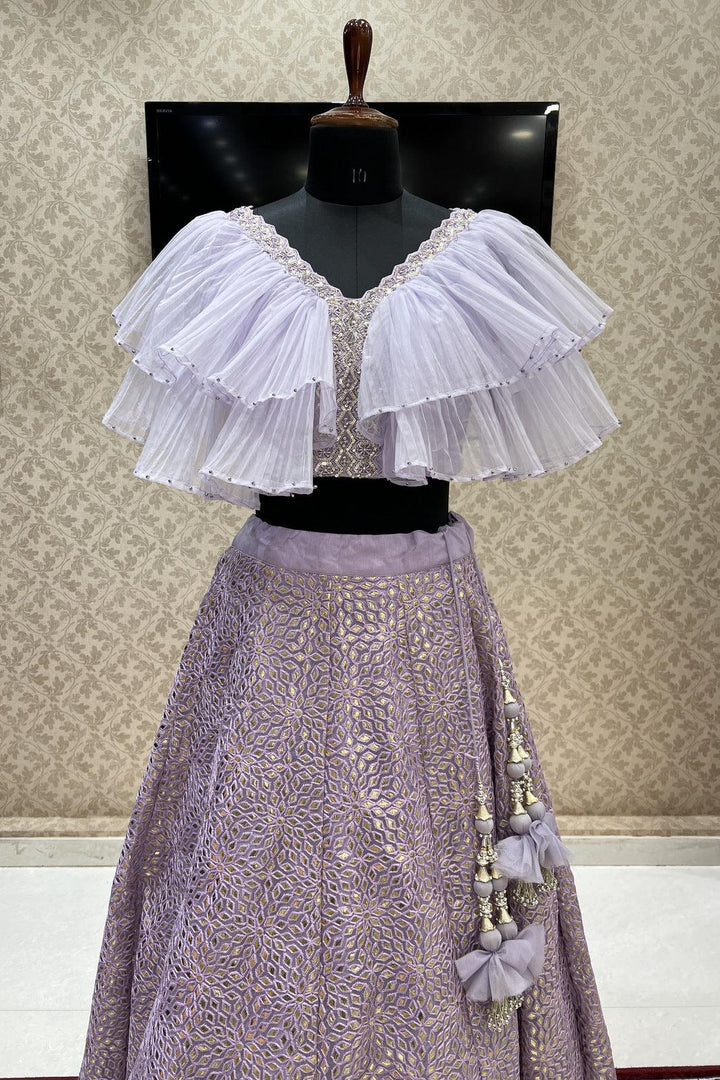 Purple Sequins, Beads, Stone, Thread and Zari work Crop Top Lehenga - Seasons Chennai