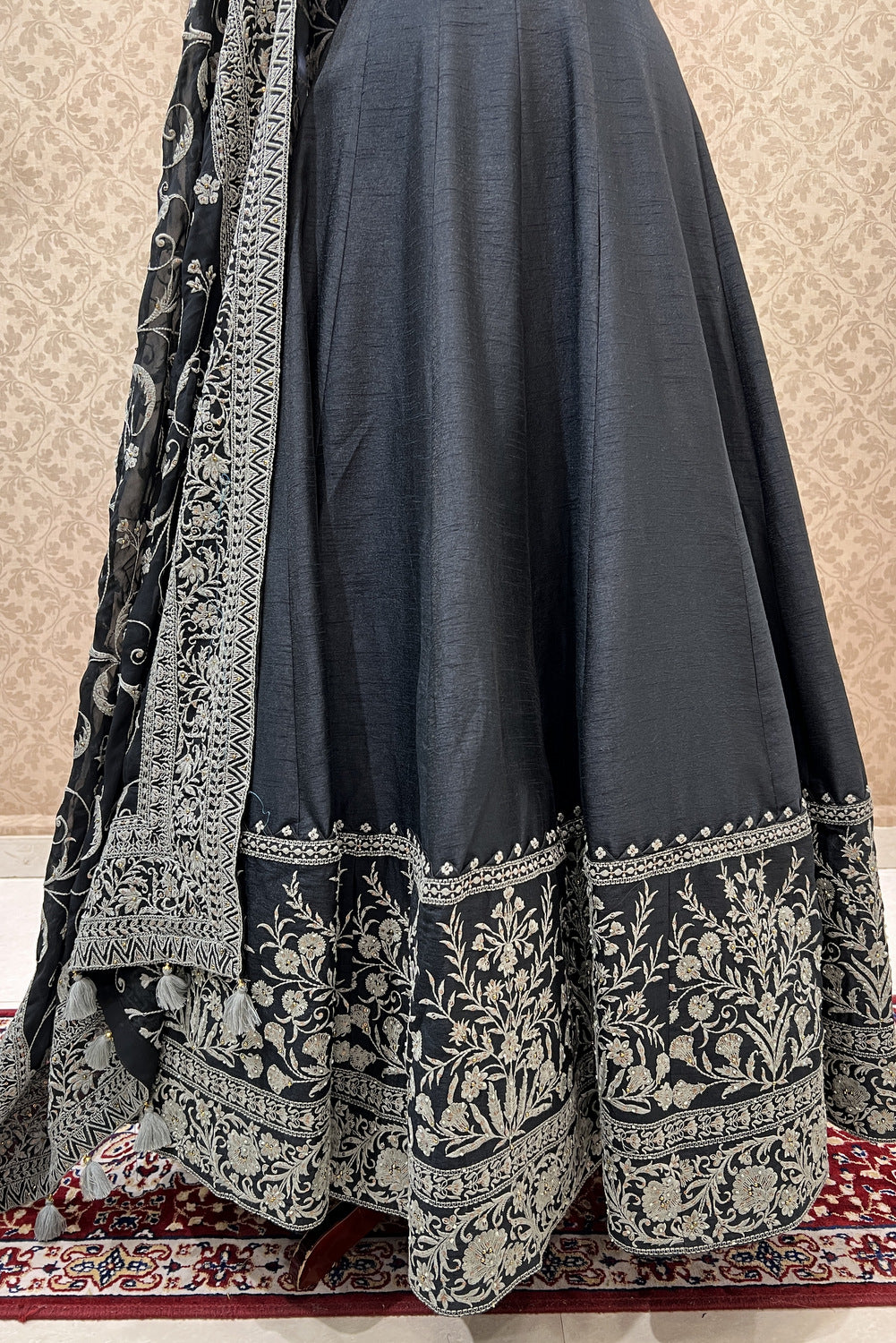 Elephant Grey Embroidery, Sequins and Stone work Floor Length Anarkali Suit