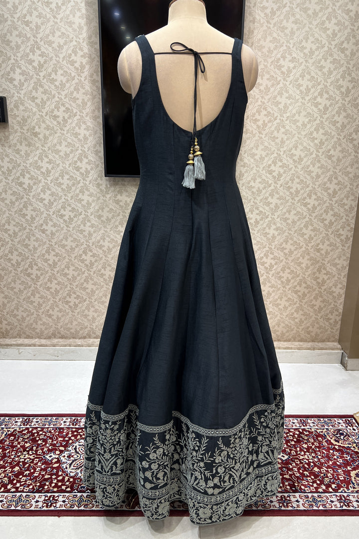 Elephant Grey Embroidery, Sequins and Stone work Floor Length Anarkali Suit