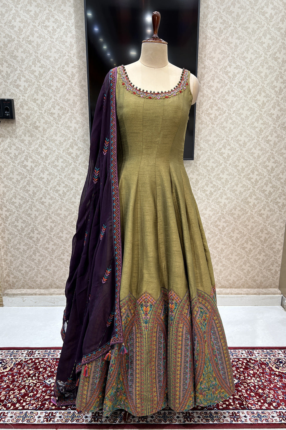 Mehendi Green Multicolor Embroidery, Sequins and Beads work Floor Length Anarkali Suit