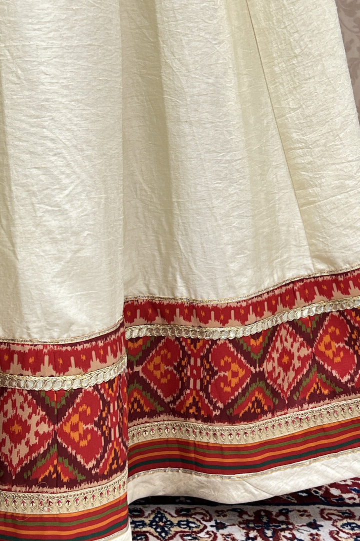 Cream Zari work with Multicolor Patola Print Jacket Styled Floor Length Anarkali Suit