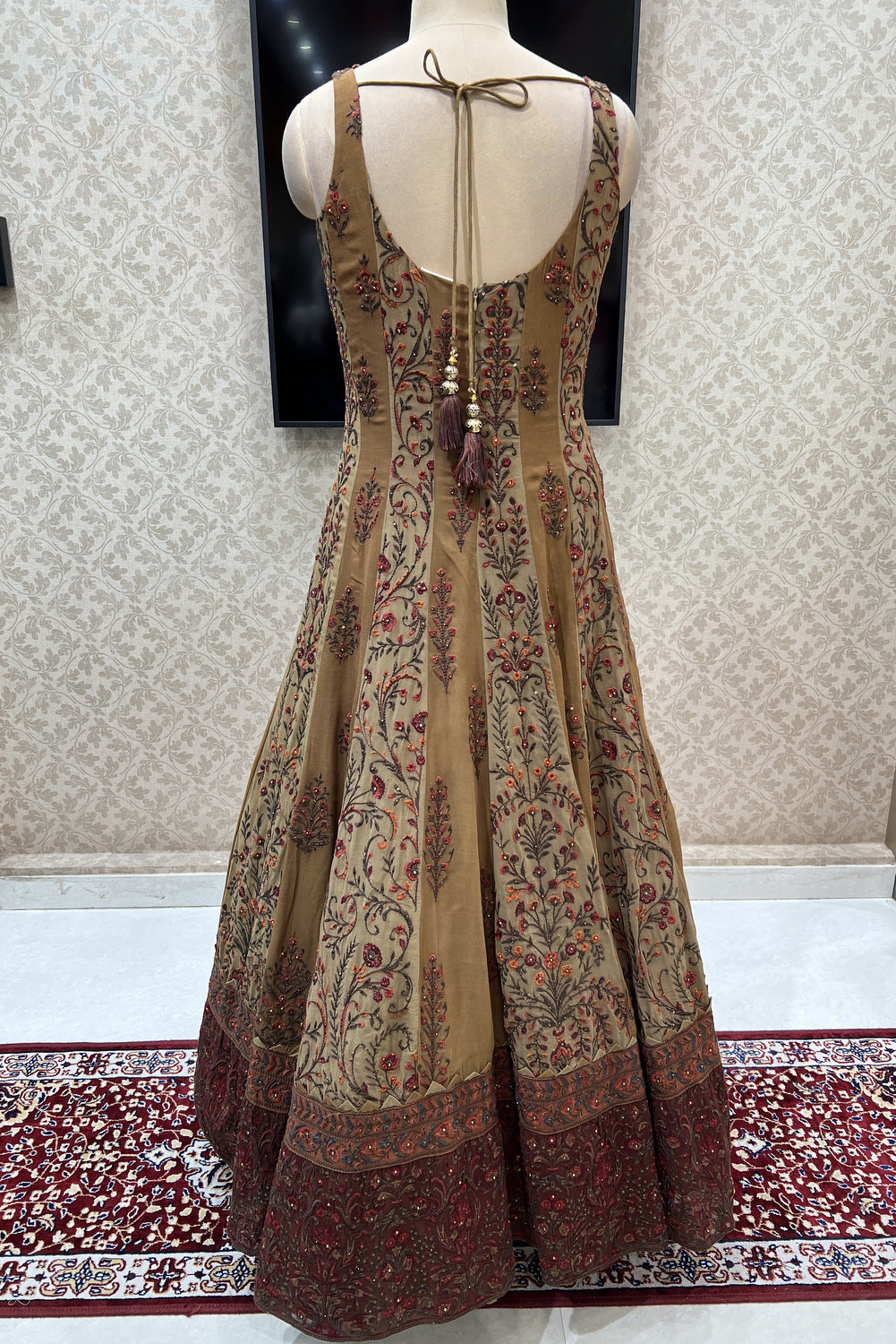 Mehendi Green with Wine Multicolor Embroidery work Floor Length Anarkali Suit