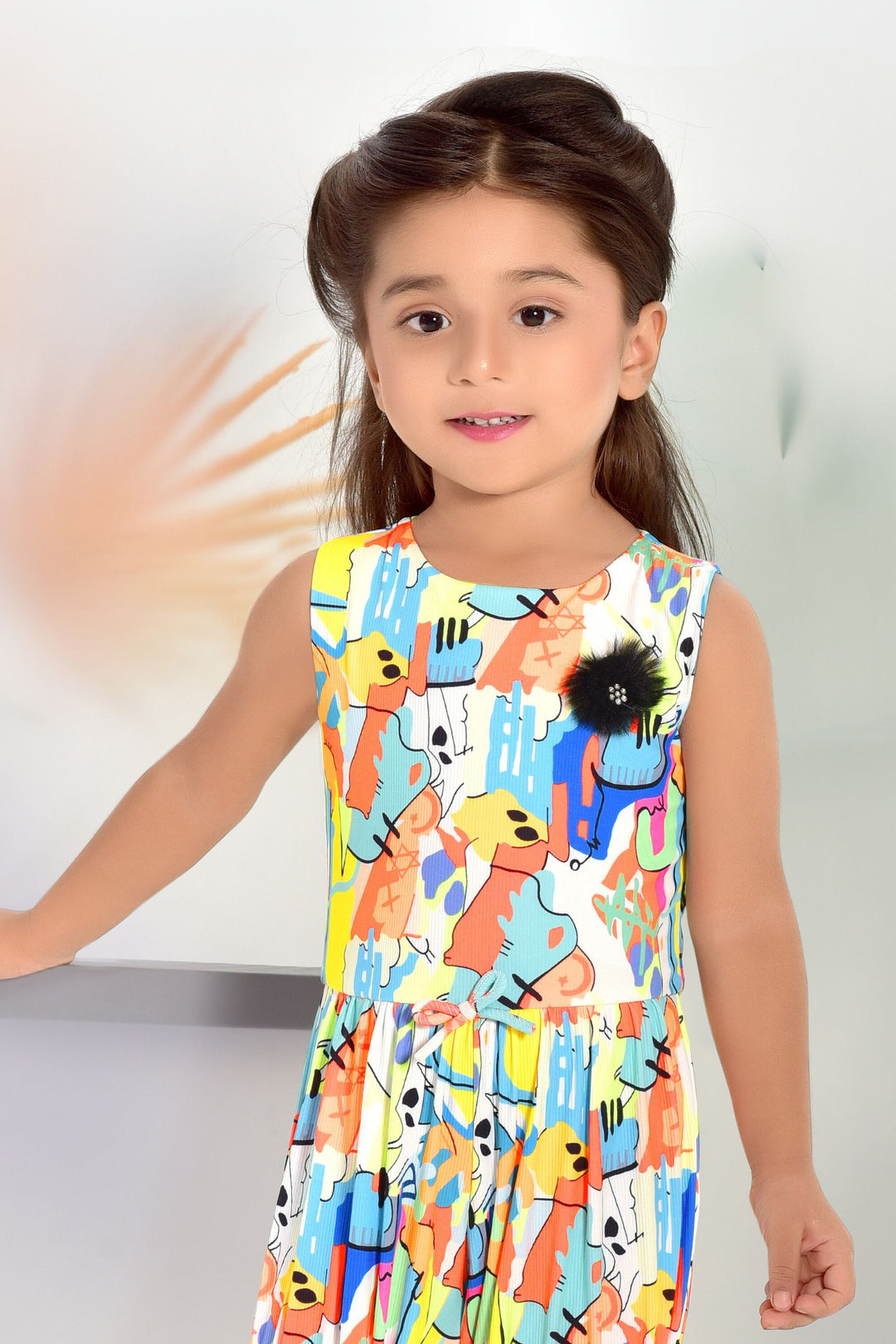 Neon Multicolor Printed Short Jumpsuit for Girls