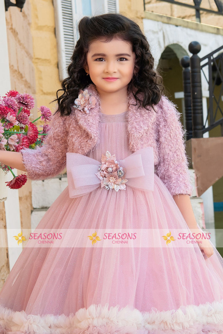 Onion Glittering work with Overcoat Long Party Frock for Girls