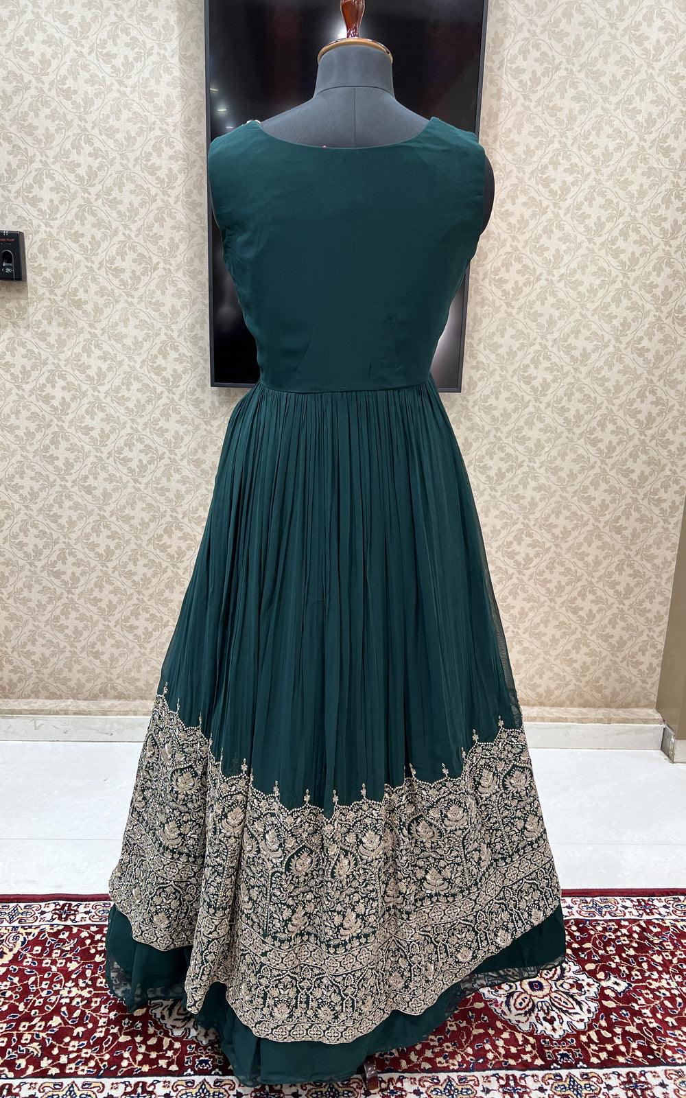 Bottle Green Beads, Sequins and Zari work Mastani Styled Long Top Lehenga - Seasons Chennai