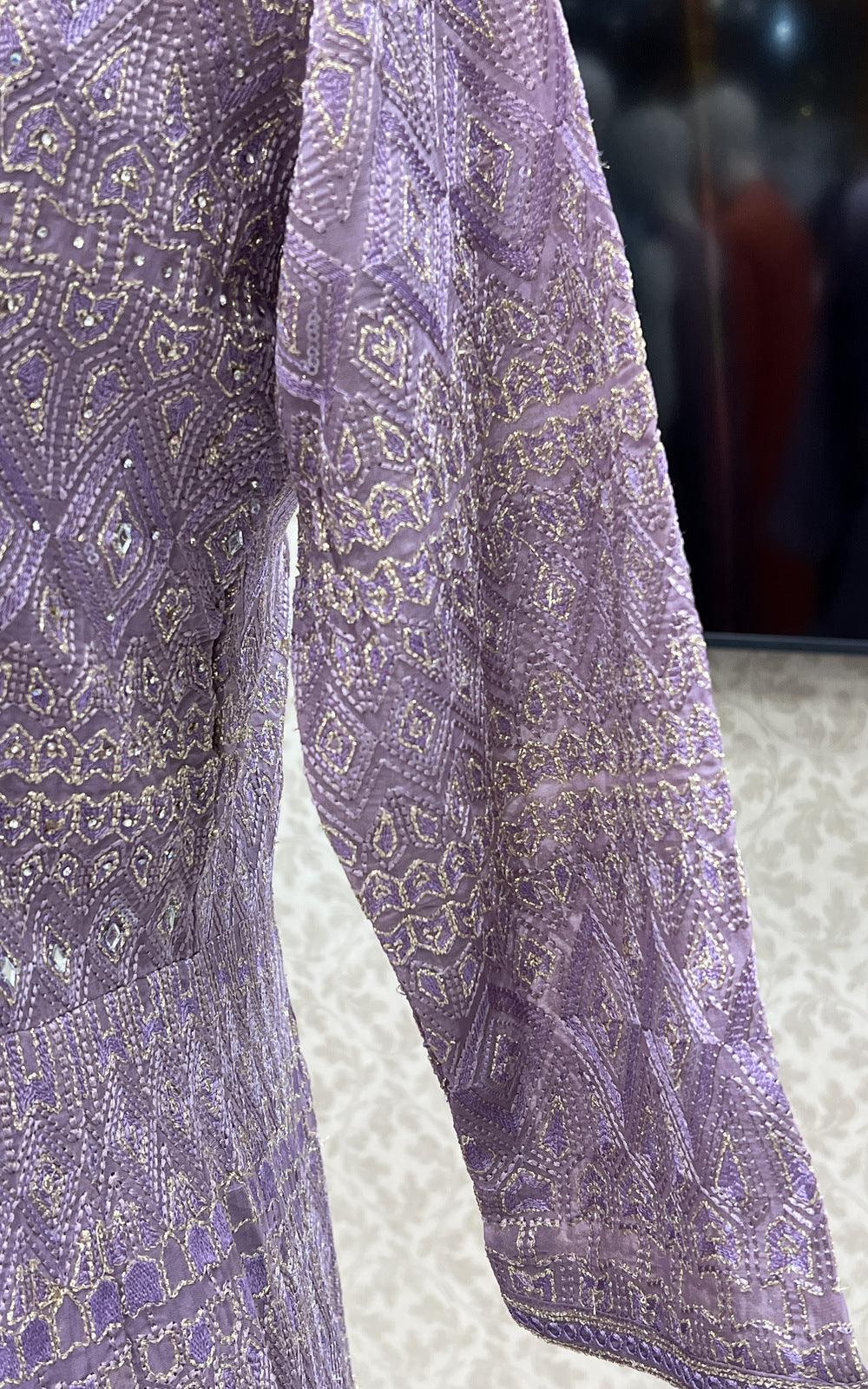 Light Lavender Sequins and Thread work Long Overcoat Styled Cowl Lehenga with Crop Top - Seasons Chennai