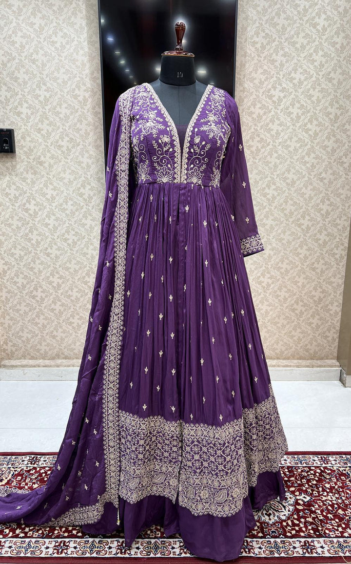 Purple Beads, Zari and Sequins work Mastani Styled Long Top Lehenga - Seasons Chennai