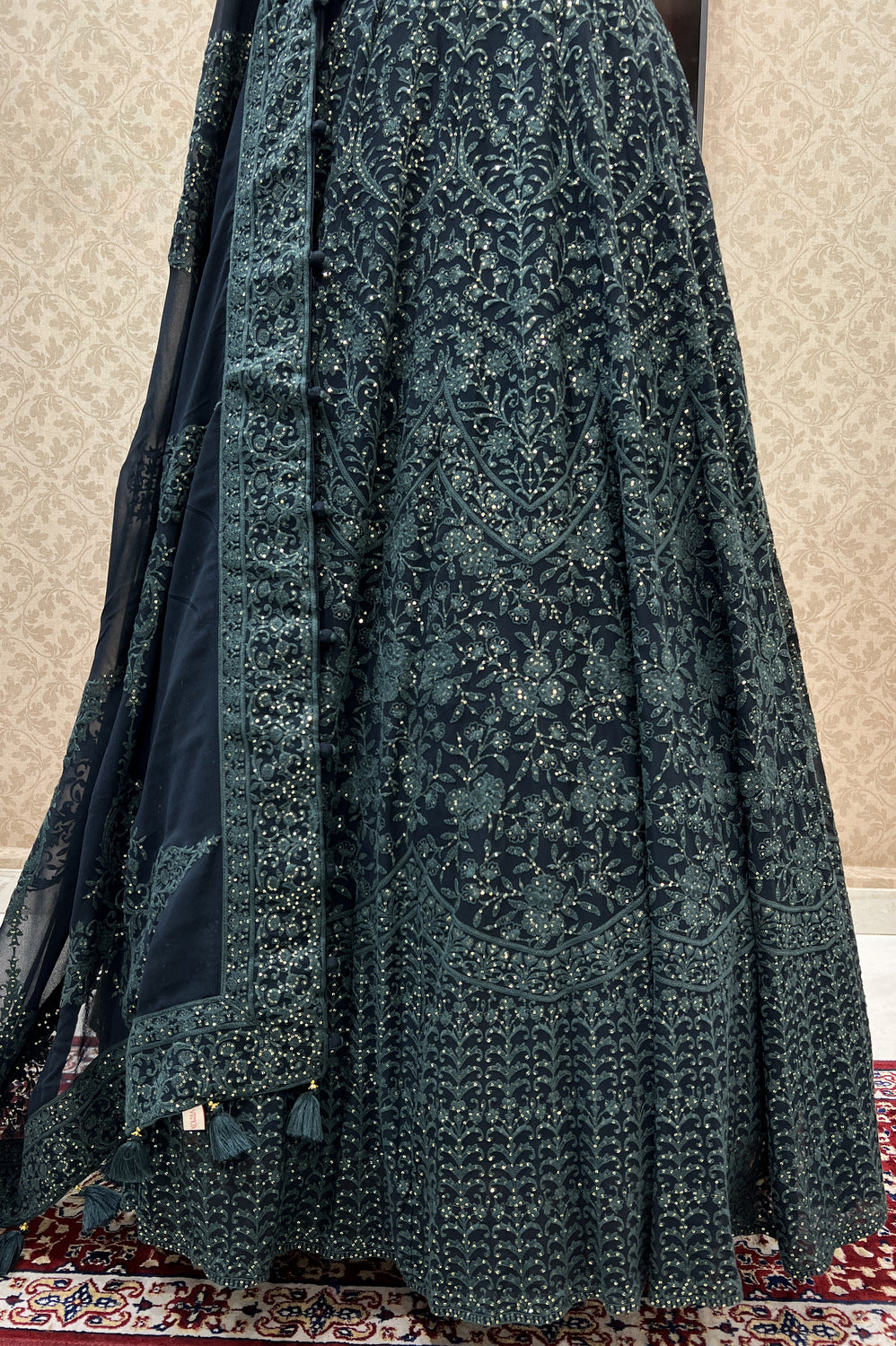Bottle Green Embroidery and Sequins work Floor Length Anarkali Suit