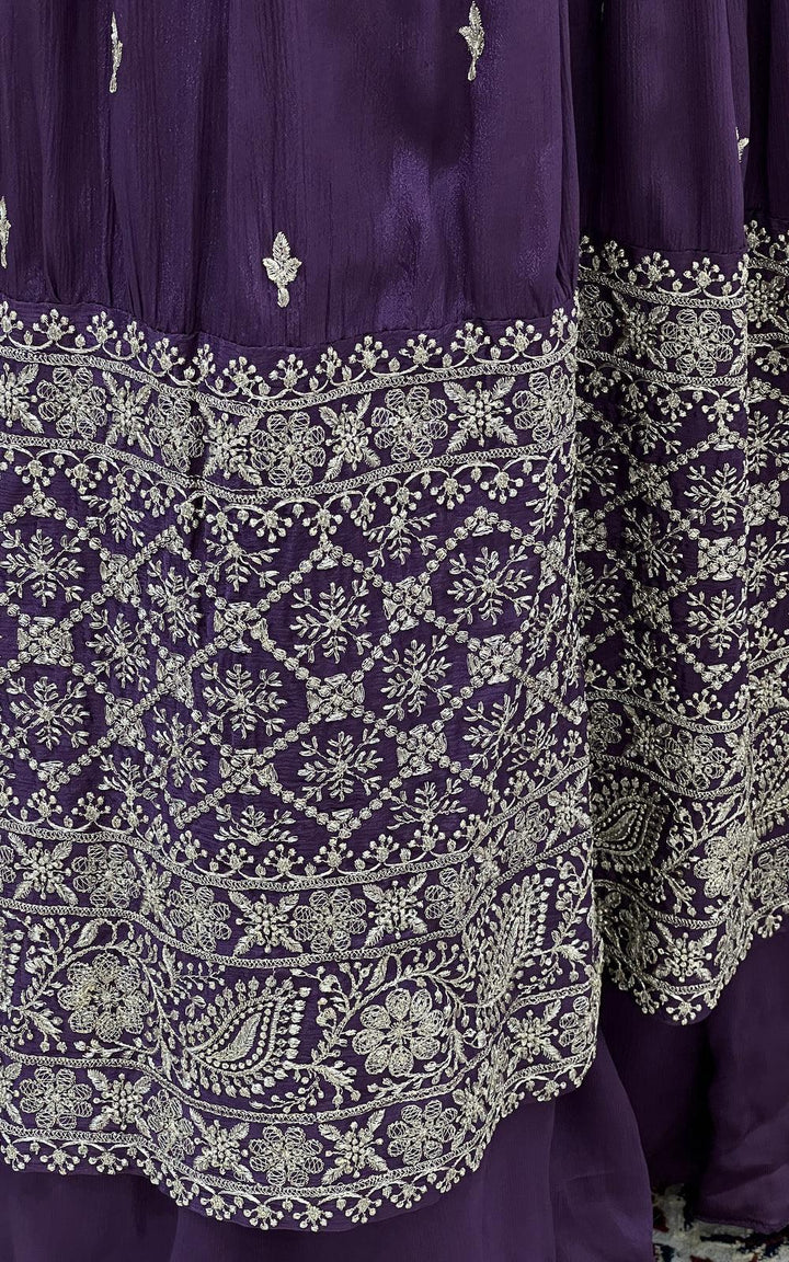 Purple Beads, Zari and Sequins work Mastani Styled Long Top Lehenga - Seasons Chennai