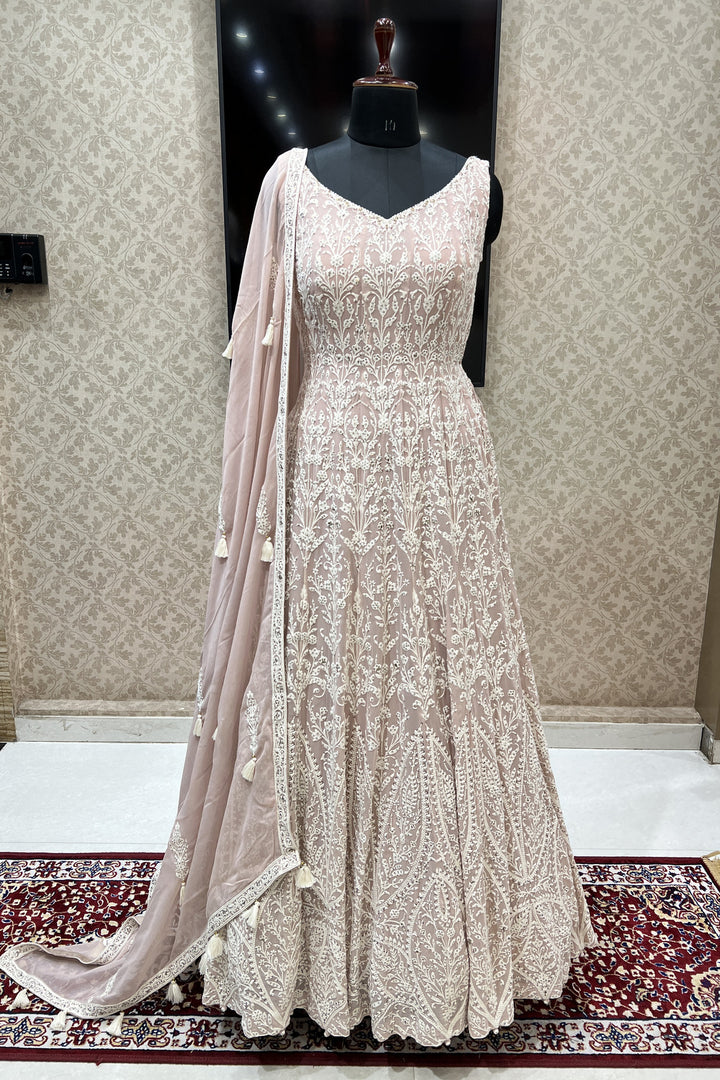 Peach Sequins and Embroidery work Floor Length Anarkali Suit