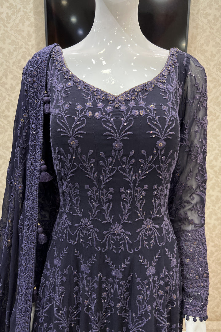 Purple Embroidery and Sequins work Floor Length Anarkali Suit