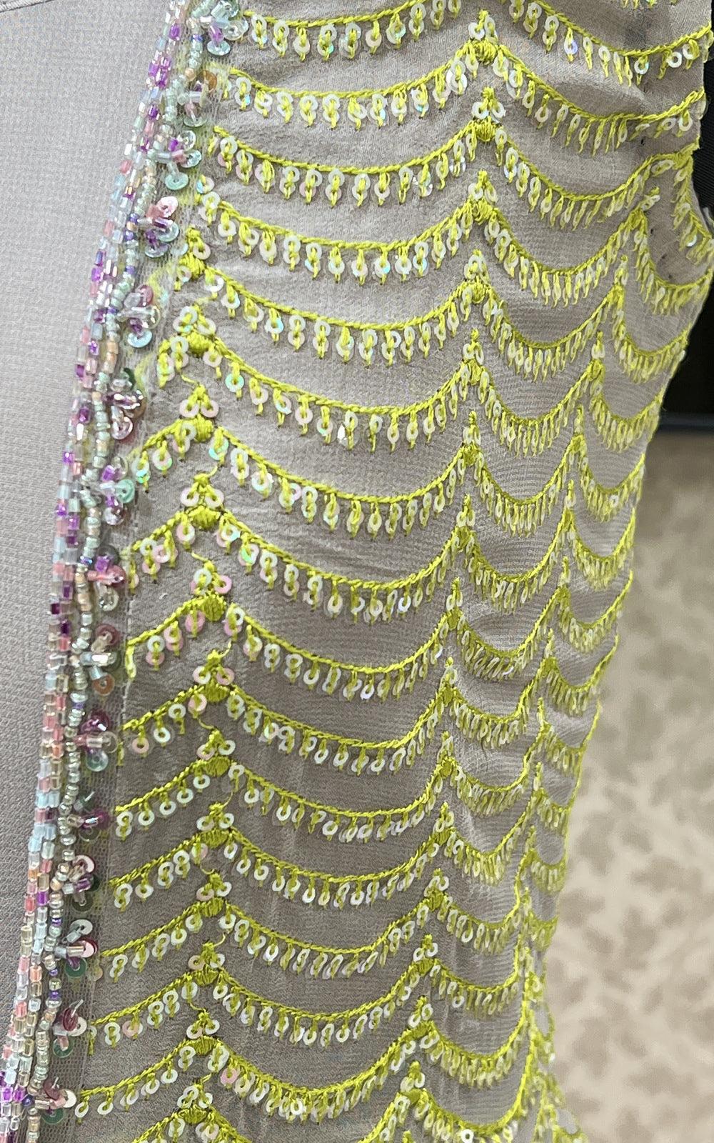 Grey Thread, Sequins and Beads work Long Overcoat Styled Floor Length Anarkali Suit - Seasons Chennai