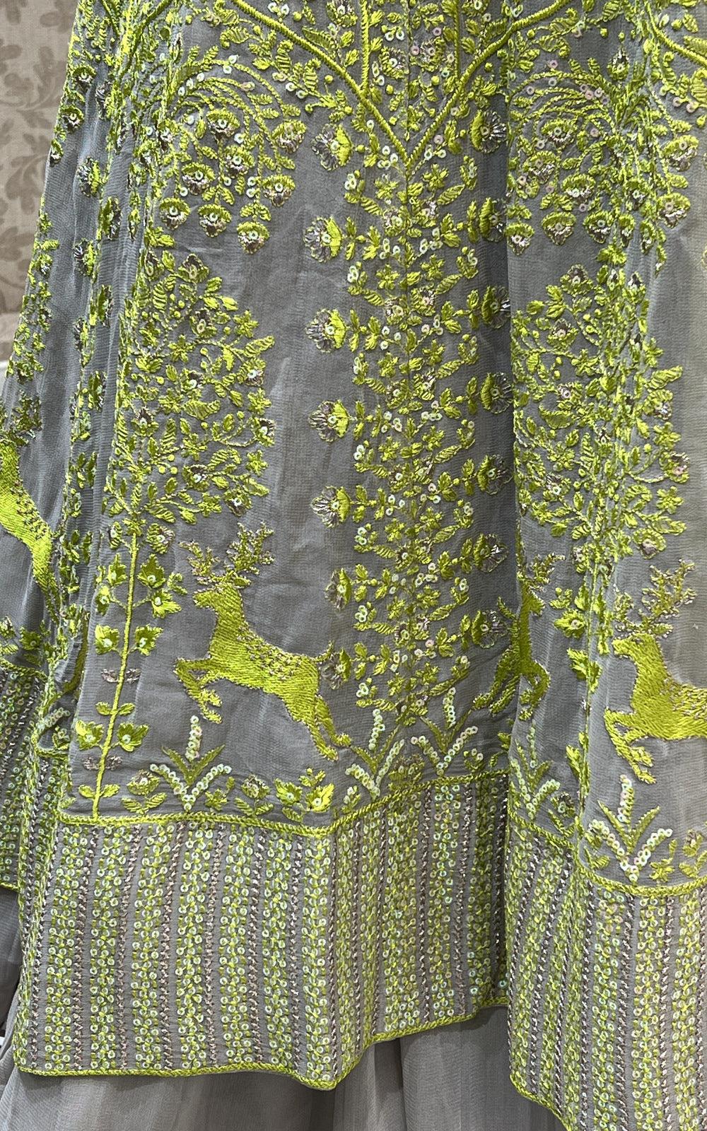 Grey Thread, Sequins and Beads work Long Overcoat Styled Floor Length Anarkali Suit - Seasons Chennai