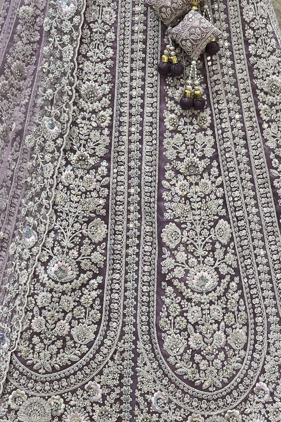 Trending Bridal Lehenga Lavender Stone, Thread and Sequins work Semi ...