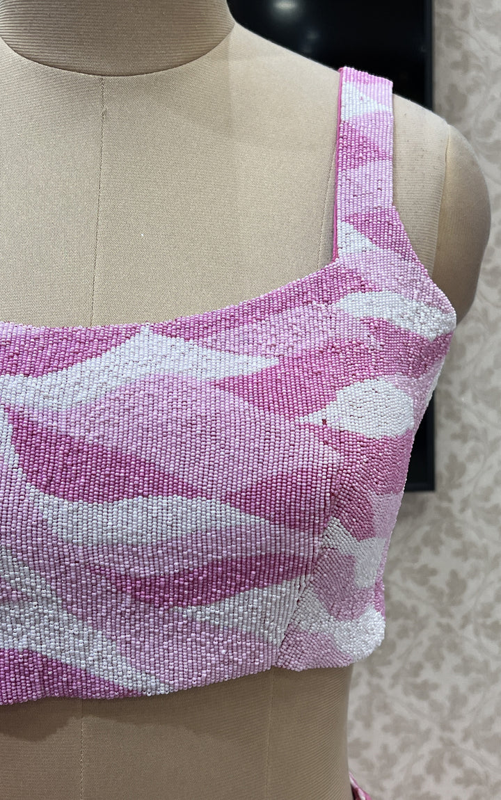Pink Pearl work with Printed Crop Top Lehenga