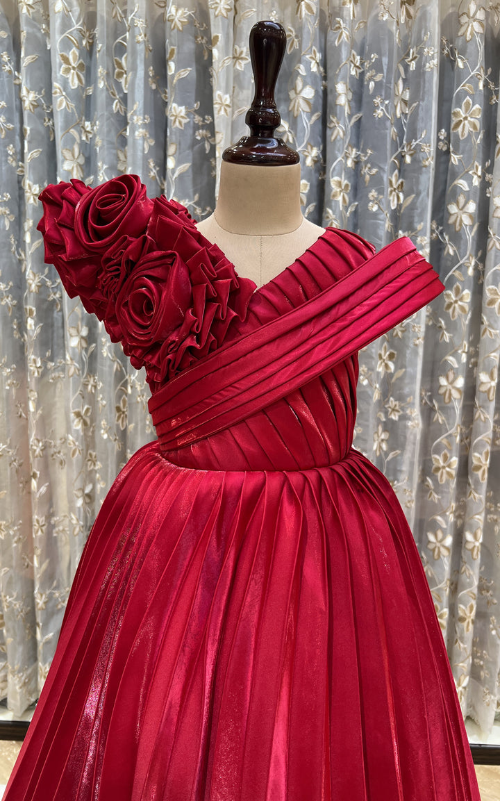 Red Long Party Frock for Girls