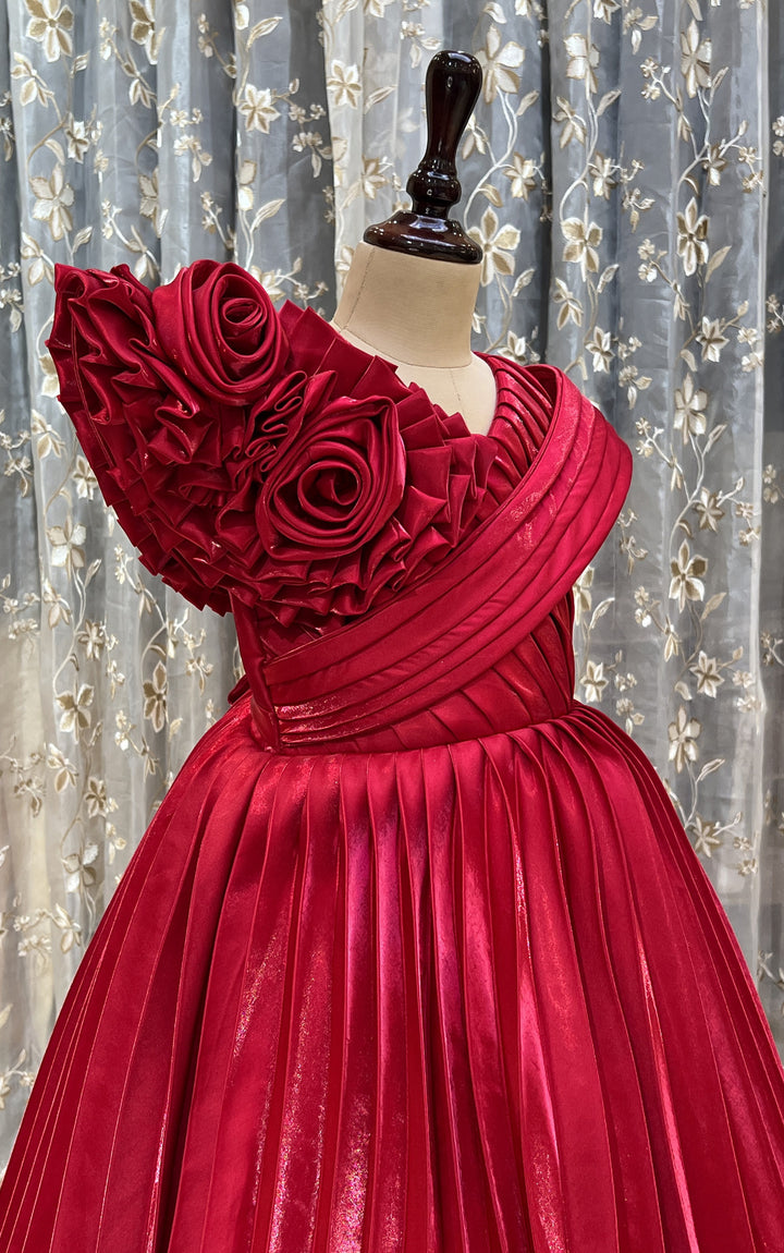 Red Long Party Frock for Girls