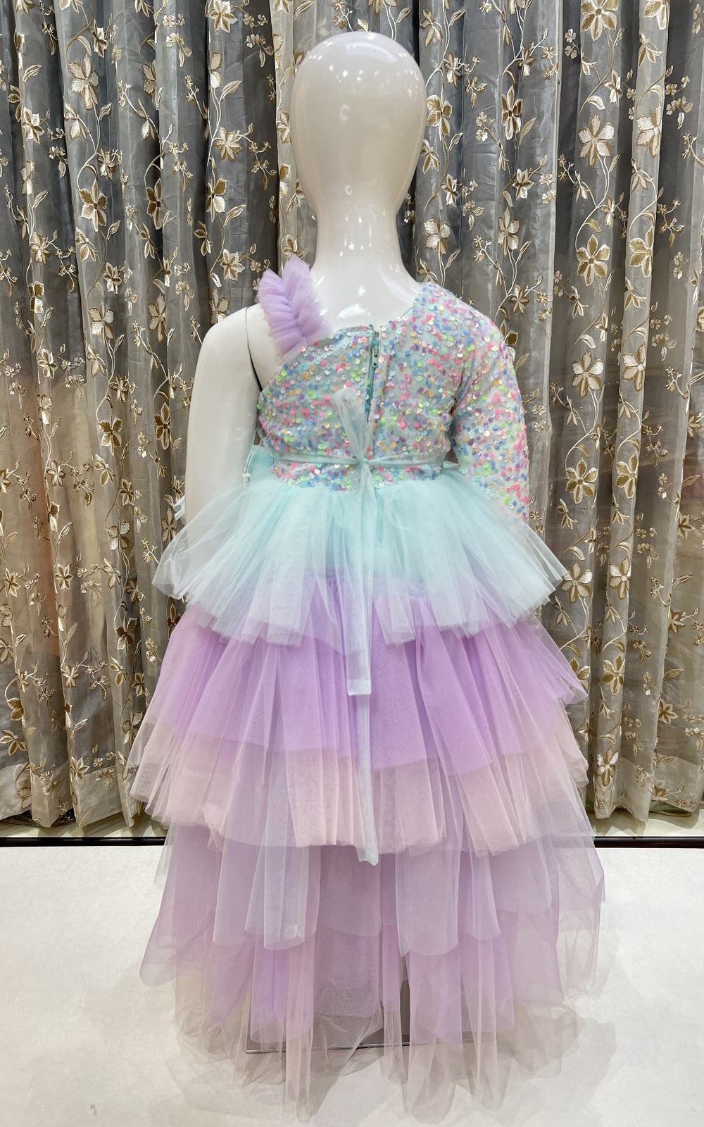 Multicolor Layered Sequins work Short Frock for Girls